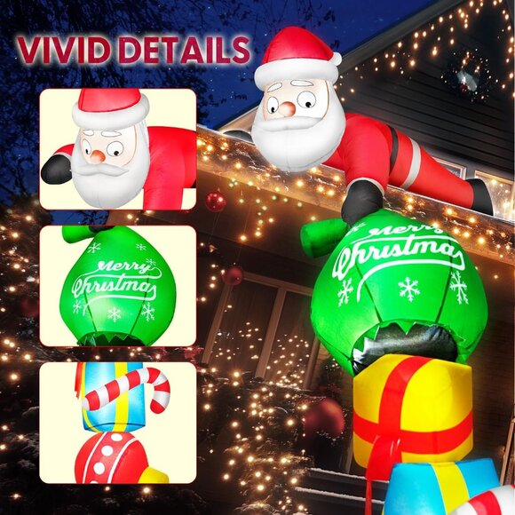 🆕8FT Christmas Inflatable Climbing Santa Pulling Gift Box Outdoor Decoration - Picture 4 of 7